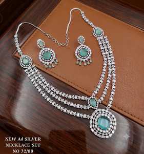 High Quality <b>Silver</b> Plated Brass Women's Wedding Bridal Set <b>Choker</b> Necklace Drop Earrings Tikka Ethnic Zircon Trendy Latest - Product Image 3