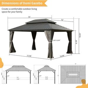 Gazebo de Aluminio de 12 x 14 pies con Techo Doble y Cortinas, Pérgola Permanente de Acero Galvanizado - Product Image 6