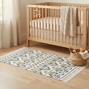 Tapis de chambre d'enfant en coton imprimé géométrique moderne avec motif neutre pour la chambre de bébé - Product Image 1