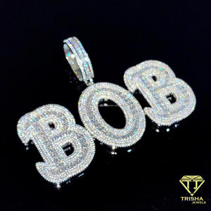 Colgante de Plata de Ley 925 Personalizado con Letra de Burbuja de Moissanita y Diamantes, Placa con Nombre Iced Out, Cadena Cubana, Joyería Hip Hop - Product Image 2