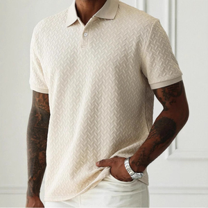 Chemise pour homme en tricot texturé polyester/coton, manches courtes, respirante, décontractée, uniforme d'été, logo personnalisé en relief - Product Image 2