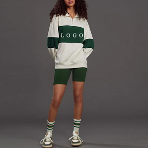 Sweat-shirt surdimensionné personnalisé pour femme, demi-zip, color block, épaules tombantes, en coton et fibre de bambou, avec logo frontal, style automne - Product Image 1