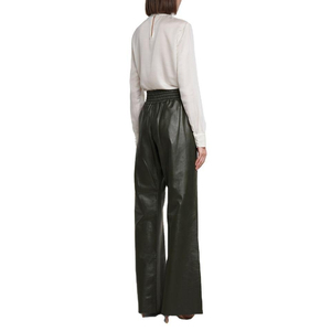 Pantalon crayon taille mi-haute en cuir véritable pour femme, coupe droite, respirant, longueur cheville, élastique, noir, coupe ajustée, streetwear, hiver - Product Image 2