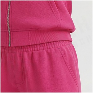 Women Pink Hooded Tracksuit <b>2</b>-Piece Set Full <b>Zip</b> <b>Sweatshirt</b> Jogger Pants Solid Color Casual Autumn Wear - Product Image 5