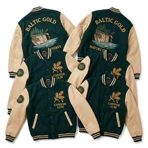 เสื้อแจ็คเก็ต Letterman แบบขายส่ง สีแดงเลือดหมู ผ้าขนสัตว์  แบบ Varsity  ปักลาย Canopy Chorus Summer Brood Cicada  แขนหนังสีครีม  แบบ Bomber - Product Image 2