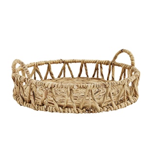 ถาดรองผักตบชวาทรงกลมทำด้วยมือแบบธรรมชาติพร้อมด้ามจับตะกร้าเก็บของบนโต๊ะกาแฟจากเวียดนาม - Product Image 1