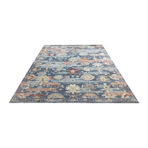 Alfombra Delgada de Lana Pura Anudada a Mano, Resistente a las Arrugas, de Pelo Bajo, con Diseño Floral Oriental Azul y Rojo Óxido para Sala de Estar Moderna - Product Image 6