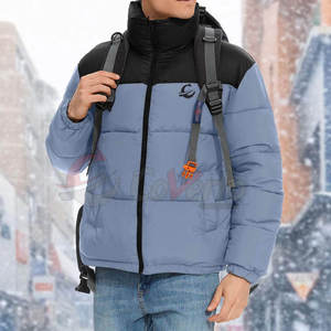 Veste matelassée bleue pour homme, col montant, fermeture éclair, vêtement d'hiver décontracté, coupe classique, couleur unie, rembourrage épais, poches - Product Image 5