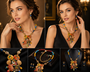 Arya Digital Ethnic Women's Necklace Earrings Ring Set Resin Pendant Gold Plated Zinc Alloy Jewelry <b>Wedding</b> Fashion <b>Accessories</b> - Product Image 3