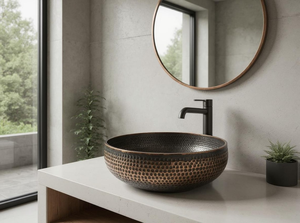 <b>Round</b> Hammered Metal Vessel Sink Countertop <b>Basin</b> Traditional Style Durable Home Bathroom Fixture - Product Image 3