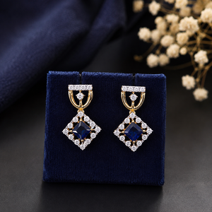 Laxmi 14k solid Gold Zircon Drop Earrings Emerald Cut Blue <b>Stone</b> Geometric Dangle for Women Religious Ceremonies Gift Jewelry - Product Image 1