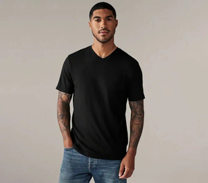 T-shirt da uomo all'ingrosso con scollo a <span class=keywords><strong>V</strong></span> in cotone, casual, 100% cotone, tinta unita, per l'estate - Product Image 4