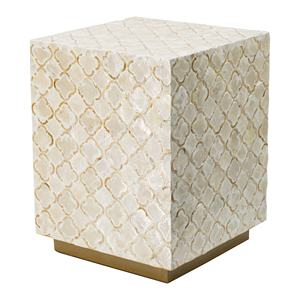 Quatrefoil Pattern Square Accent <b>Stools</b> Mother of Pearl Handcrafted Mosaic Small Side Table For Living Room <b>Bedroom</b> Decor Use - Product Image 1