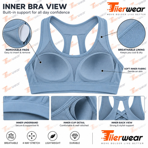 Sujetador Deportivo Azul Claro de Soporte Medio sin Tirantes para Niñas, Top Atlético Transpirable para Yoga y Fitness con Logotipo Frontal - Product Image 6