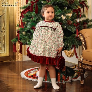 Robe en velours côtelé smockée décontractée pour filles, collection automne, avec broderie, 100 % coton, coupe mini trapèze, certifiée OEKO-TEX, vente en gros ODM - Product Image 3