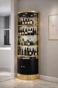 Meuble bar multifonctionnel en bois massif moderne avec 5+ compartiments, durable, autoportant, avec poignées métalliques - Product Image 3