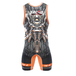 Traje de Lucha Personalizado Samurai Elephant para Hombre, Negro y Naranja, Sublimado, Uniforme de Competición para Equipo, Personalizado OEM, Cuatro Vías - Product Image 5
