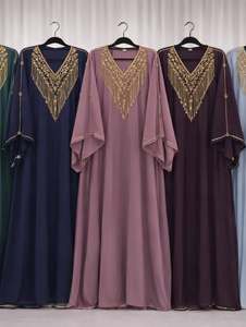 Wholesale Ethnic Wedding Evening Party Wear <b>Kaftan</b> Long Sleeve Floor Length Lightweight Plus Size Polyester Handmade <b>Sequined</b> - Product Image 4