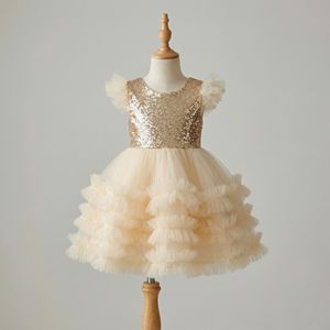 Robe de princesse à paillettes pour filles, robe de cérémonie à plusieurs couches en tulle, pour spectacle, mariage, vente en gros pour enfants de 1 à 12 ans - Product Image 1
