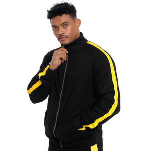 Survêtement Homme Personnalisé Noir et Jaune à Rayures, Col Roulé Zippé, Coupe Sportive, Manches Longues, avec Poches Latérales, Couleur Unie, Idéal pour l'Automne - Product Image 2