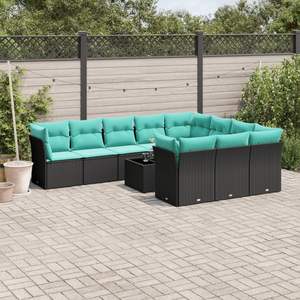 Ensemble de canapés de patio en polyrotin noir 11 pièces avec coussins, mobilier d'extérieur élégant - Product Image 1