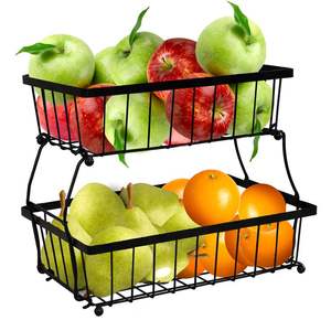 Organizador de Almacenamiento de Cocina de Dos Niveles, Cesta Metálica Multifuncional para Frutas, Uso en Sala de Estar, Doble Capa Desmontable para Escritorio - Product Image 6