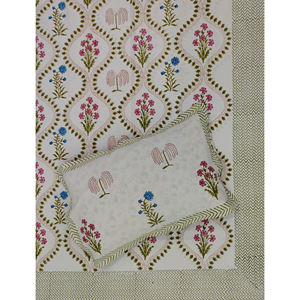 Sábana Plana de Algodón Estampada a Mano con Diseño Geométrico, Doble, Multi Blanco, 200 Hilos, Transpirable, para Hogar, Hotel y Uso Elegante - Product Image 1