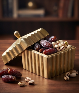 Boîte de rangement élégante en métal à motif cannelé doré pour fruits secs et dates, pot de table couvert - Product Image 5