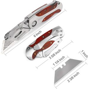 Coltello Multiuso a Cambio Rapido con Manico in Stile Retrò Effetto Legno, Coltello Pieghevole con Blocco Posteriore, Clip, Coltelli e Utensili in Stile Classico Retrò - Product Image 3