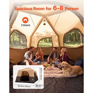 Tenda Gonfiabile per 8 Persone con Pompa Ricaricabile, Tubi d'Aria in TPU, 4 Grandi Finestre a Rete, Tessuto in Cotone, Portatile e Facile da Montare - Product Image 4