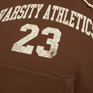 Sweat-shirt à capuche unisexe Varsity Athletics 23 pour homme, en molleton de coton marron, style décontracté avec poches, coupe classique, style automne - Product Image 2