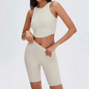Débardeur court côtelé à col rond pour femme, couleur unie, respirant, en Spandex et Polyester, idéal pour le yoga et l'entraînement - Product Image 3