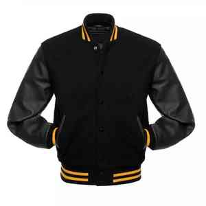 Veste universitaire de haute qualité avec logo personnalisé, manches en cuir, broderie, veste de baseball noire pour hommes, veste universitaire Letterman - Product Image 4