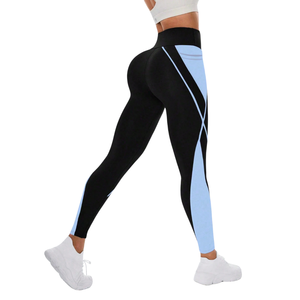 Leggings de yoga pour femmes, color block, en Spandex/Nylon tricoté, avec poche latérale, extensibles, pour entraînement, fitness, course à pied, gym, longueur cheville, actifs - Product Image 2