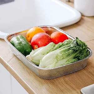 Cesta de drenaje de acero grande con bandeja de goteo, soporte de secado de cocina, cesta de malla rectangular para fregadero, escurridor de frutas y verduras de malla, 12*8.5*3CM - Product Image 4