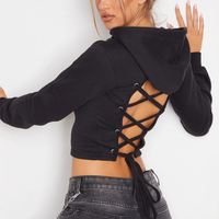 Sweat à capuche court élégant pour femme avec dos en dentelle, en coton doux, pull court d'hiver BASRA SPORTS Letter