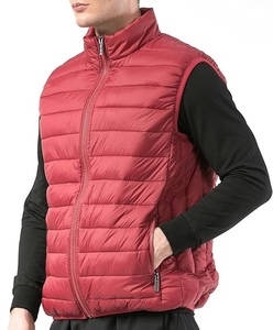Gilet matelassé sans manches zippé couleur bordeaux uni, ultra fin, chaud et léger, en duvet, imperméable pour homme - Product Image 2
