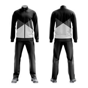 Men's Black <b>White</b> Geometric <b>Tracksuit</b> Full Sleeve Stand Collar Zipper Sporty Autumn Wear Regular Fit Polyester Material - Product Image 1