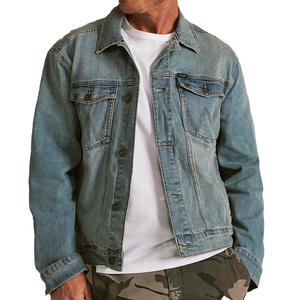 Chaqueta vaquera informal para hombre con dobladillo acanalado y decoración de botones, bolsillos con solapa para estructura cálida en noches frías - Product Image 1