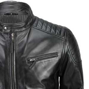 Crescent Wear Men's Black PU <b>Leather</b> <b>Biker</b> <b>Jacket</b> O-Neck Zipper Closure Slim Fit Regular Sleeve Eco-Friendly Windproof Winter - Product Image 6