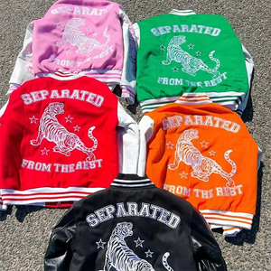 Chaqueta Varsity Vintage para Hombre, Cuello Alto, Cierre de Botón, Logotipo Personalizado Impreso, Mangas en Contraste Bordadas, Dobladillo Acanalado - Product Image 5