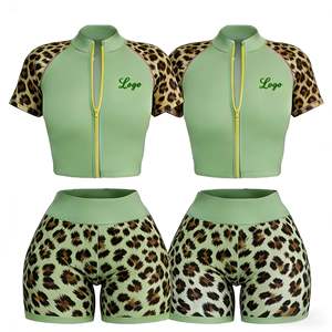 Women's Tracksuit Set Short Sleeve Zipper Crop Top High Waist Shorts Solid Color Breathable Lightweight Summer Wear - Product Image 5