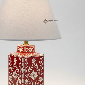 Premium <b>Red</b> Bone Inlay Bedside <b>Lamp</b> Square Base Floral Inlay Luxury <b>Lighting</b> - Product Image 4