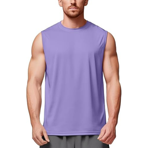 Camiseta sin Mangas para Hombre, Color Morado, Cuello Redondo, Tejido de Poliéster, Secado Rápido, Informal, para Gimnasio y Entrenamiento - Product Image 1
