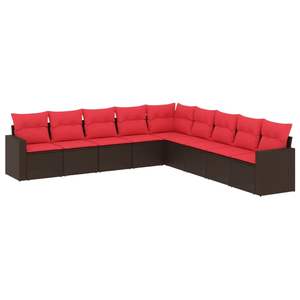 Set di divani da giardino in polyrattan marrone da 9 pezzi con cuscini, elegante collezione di mobili da esterno - Product Image 2