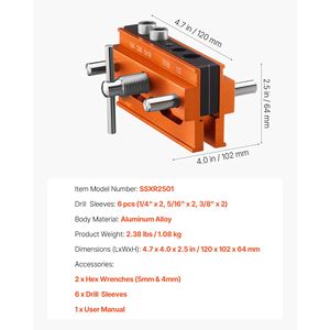 Kit di Punte Autocentranti con 6 Guide per Trapano in Lega di Alluminio, Utensili per Falegnameria per Punte Dritte da Legno - Product Image 2