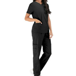 Conjunto de Uniforme Médico para Mujer, Cuello en V, Color Negro, Manga Corta, Uniforme de Enfermería, Ropa de Trabajo para Hospital, Top y Pantalones Cargo, Conjunto de Algodón y Poliéster - Product Image 5