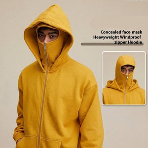 Sweat-shirt à capuche zippé pour homme, style streetwear minimaliste, avec masque intégral, double capuche, couleur unie, moderne et décontracté, idéal pour l'hiver - Product Image 6