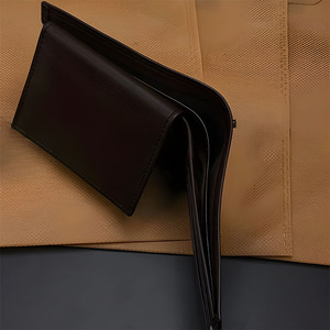 Portefeuille homme en cuir lisse marron foncé, motif rayé, avec rabat, poche à monnaie, fenêtre pour carte d'identité, porte-cartes, porte-billets, sac à main d'affaires - Product Image 3