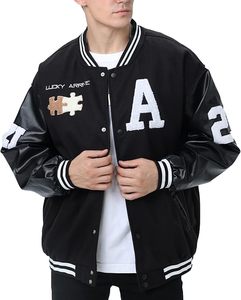 Retro Baseball Varsity Jacket for Men & Women – Casual College Style Bomber Jacket with <b>Button</b> Closure, Ribbed He, Comfortable - Product Image 1